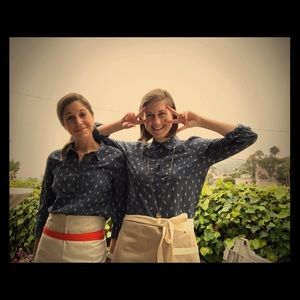 Navy cactus print half button up